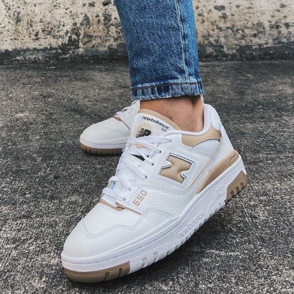 New Balance 550 tan and white